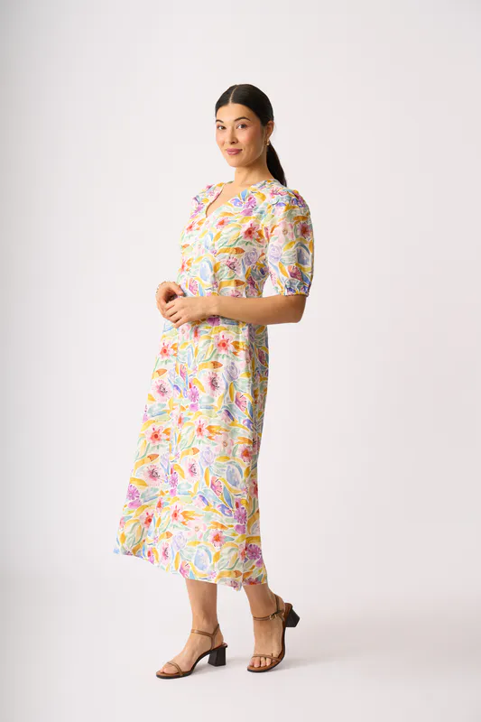 Model wearing Bright Blooms Empire-Ly Yours Dress By Foil Available at Beetees Nelson