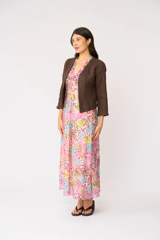 Model wearing Cocoa Braidy Bunch Jacket By Foil Available at Beetees Nelson