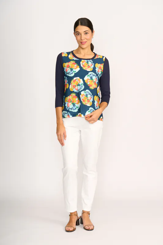 Model wearing Floral Dreams Top - Relaxed Fit, Contrast Front By Memo Available at Beetees Nelson