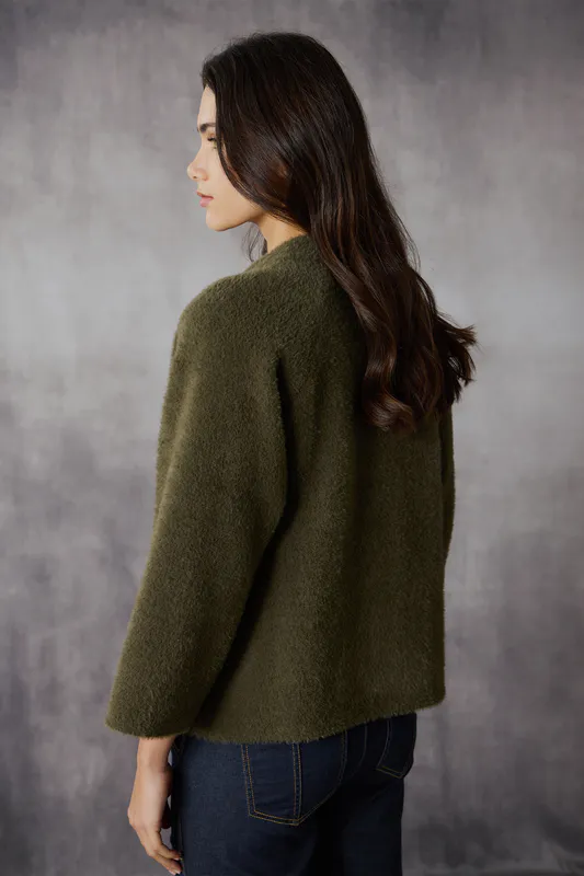 Model wearing Khaki Axel Jacket By Lania Available at Beetees Nelson