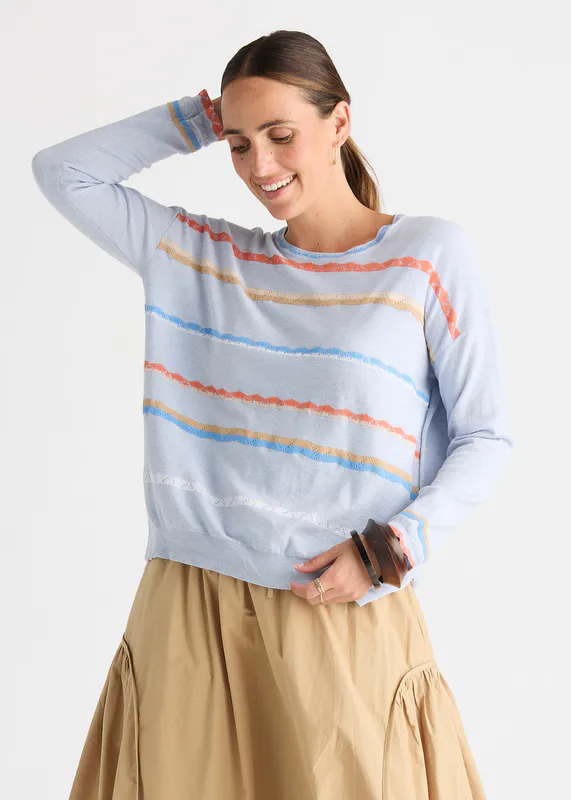 Model wearing Sky Lace Top By Zaket & Plover Available at Beetees Nelson