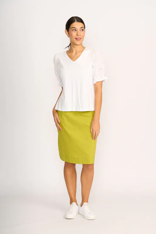 Model wearing White Contrast Sleeves Top By Esplanade Available at Beetees Nelson
