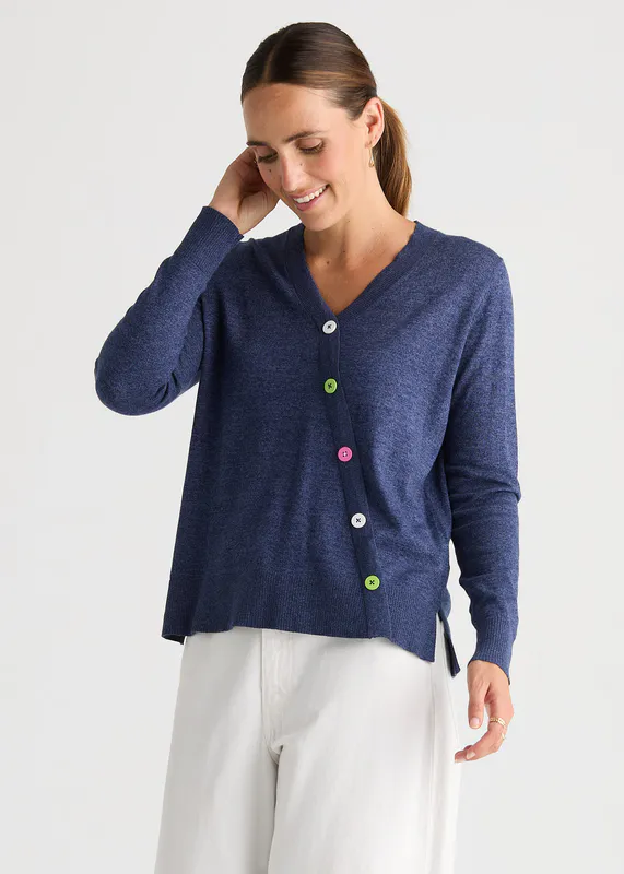 Model wearing Denim Button Angle Top By Zaket & Plover Available at Beetees Nelson