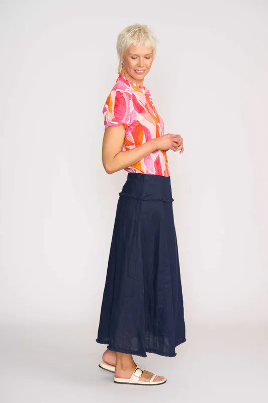 Model wearing Midnight Fringe Benefits Skirt By Foil Available at Beetees Nelson