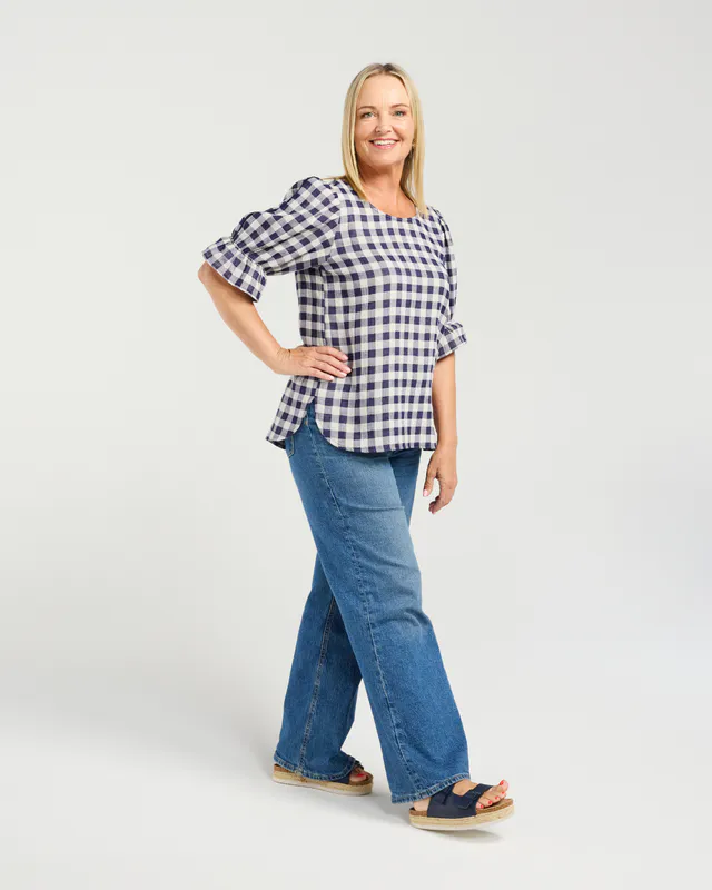 Model wearing Classic Check Sadie Top By Seduce Available at Beetees Nelson