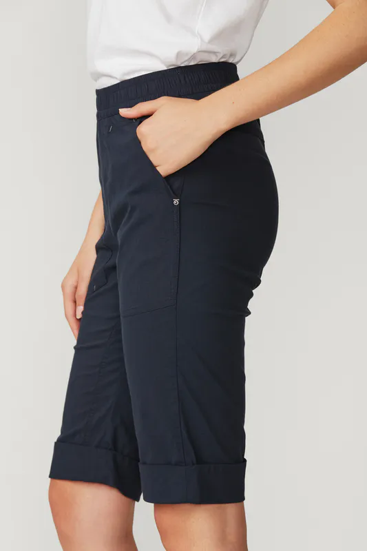 Model wearing Navy Cuffed Short By Lania Available at Beetees Nelson