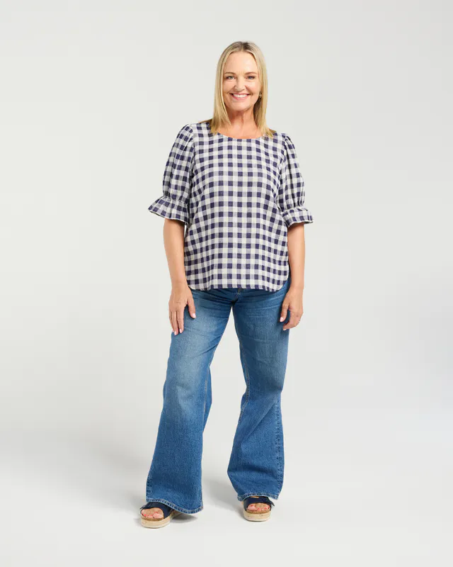Model wearing Classic Check Sadie Top By Seduce Available at Beetees Nelson