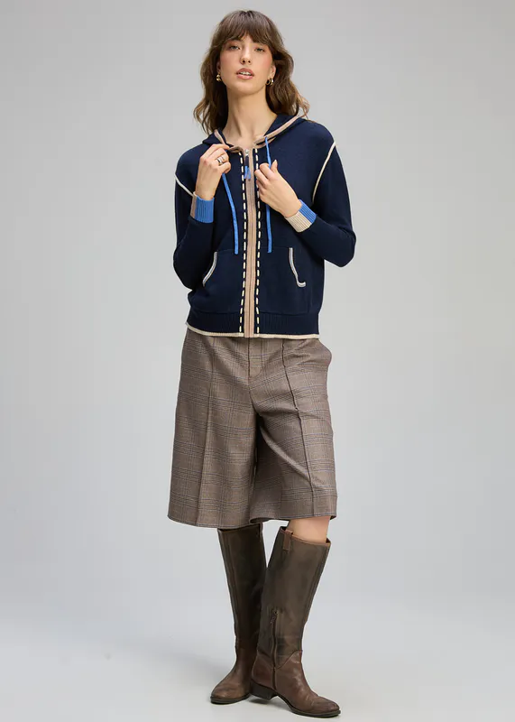 Model wearing DK Denim Threaded Hoodie By Zaket & Plover Available at Beetees Nelson