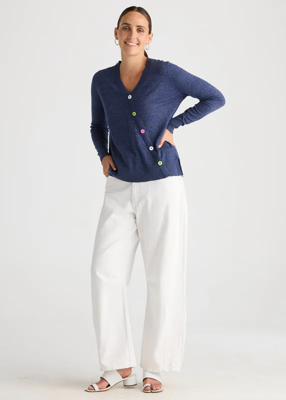 Model wearing Denim Button Angle Top By Zaket & Plover Available at Beetees Nelson