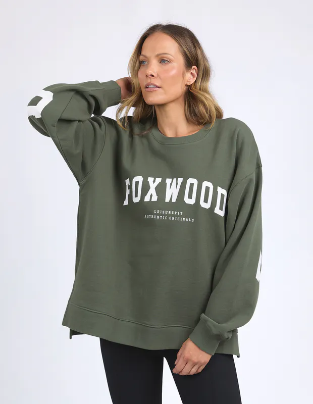 Model wearing Khaki Interval Crew By Foxwood Available at Beetees Nelson