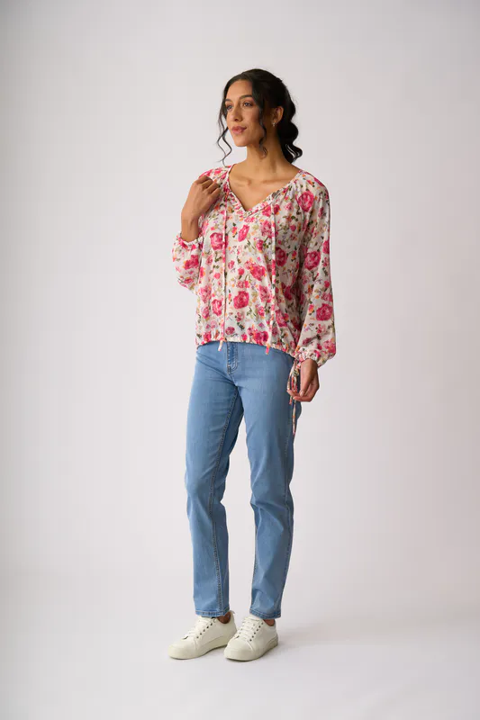 Model wearing Light Wash Lola Jean By Memo Available at Beetees Nelson