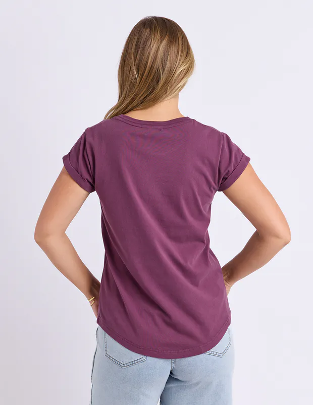 Model wearing Plum Effortless Tee By Foxwood Available at Beetees Nelson