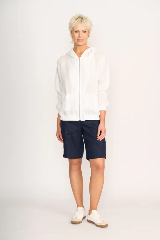 Model wearing White Jacket - Relaxed, Zip Front By Preen Available at Beetees Nelson