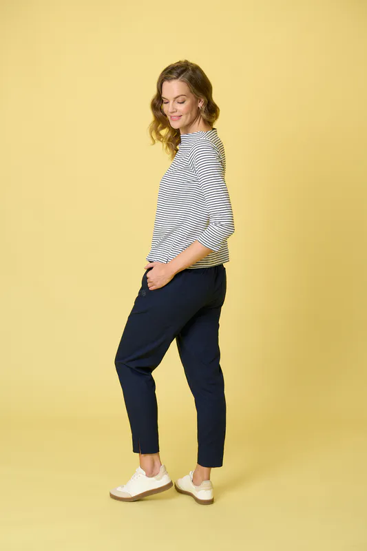 Model wearing Stripe Matheson Tee By Charlie Jane Available at Beetees Nelson