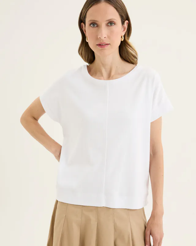 Model wearing White Solitude Tee By Yarra Trail Available at Beetees Nelson