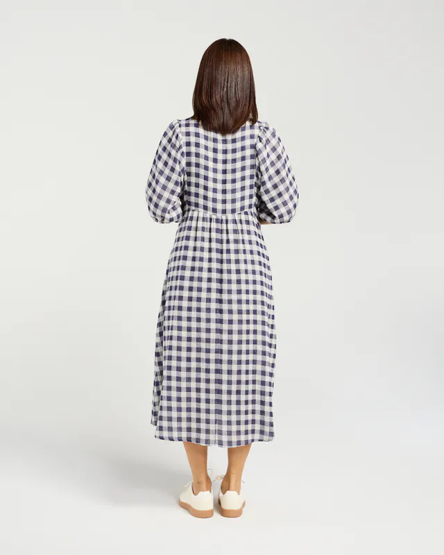 Model wearing Classic Check Linda Dress By Seduce Available at Beetees Nelson