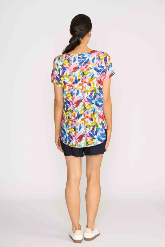 Model wearing Mist Floral Top - Swing, Up Down Hem By Preen Available at Beetees Nelson