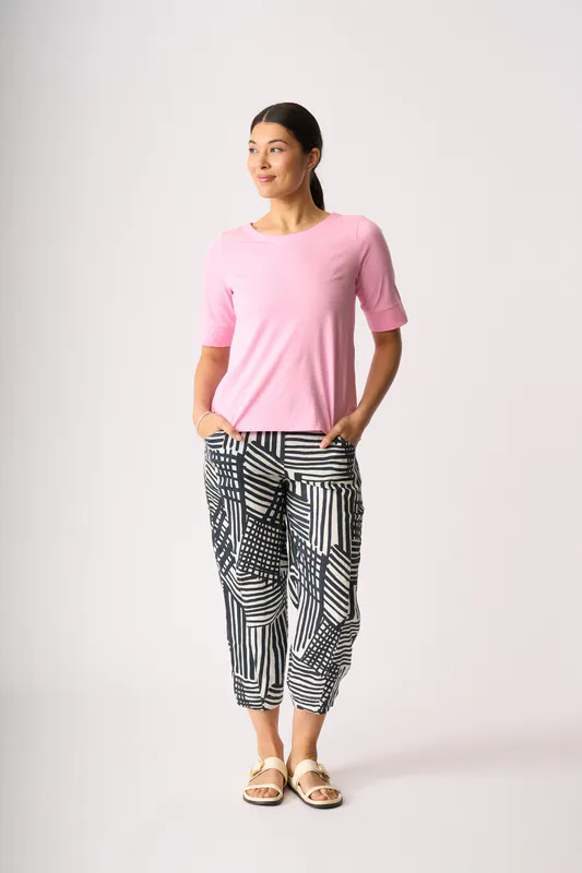 Model wearing Pink Tee - Wide Neck, Elbow Sleeve By Esplanade Available at Beetees Nelson