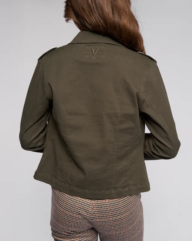 Model wearing Hunter Satellite Drill Jacket By Vassalli Available at Beetees Nelson