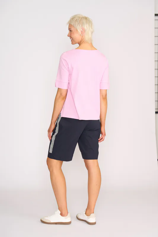 Model wearing Rose Tee - Wide Neck, Elbow Sleeve By Esplanade Available at Beetees Nelson