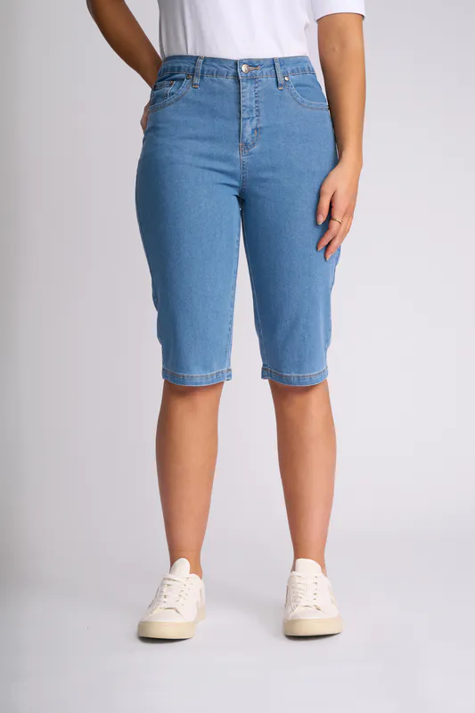 Model wearing Light Denim Alfa Short By Vassalli Available at Beetees Nelson