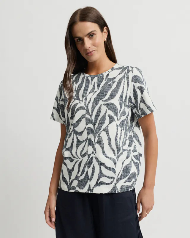 Model wearing Tigre Print Tigre Tee By Yarra Trail Available at Beetees Nelson