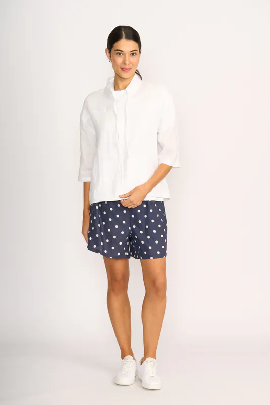 Model wearing White Relaxed Zip Up Jacket By Foil Available at Beetees Nelson