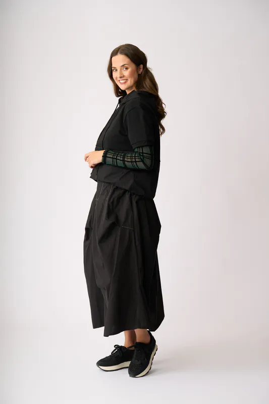 Model wearing Black Contrast Hoodie By Foil Available at Beetees Nelson