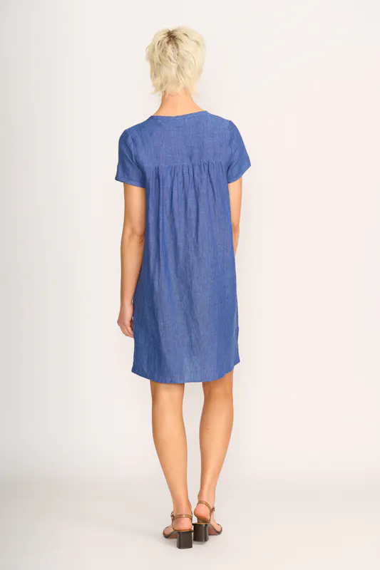 Model wearing Denim Dress - Panel Lines By Foil Available at Beetees Nelson