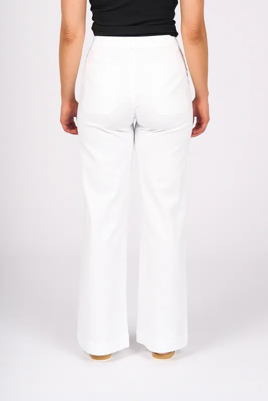 Model wearing White Denim Casa Jean By Vassalli Available at Beetees Nelson