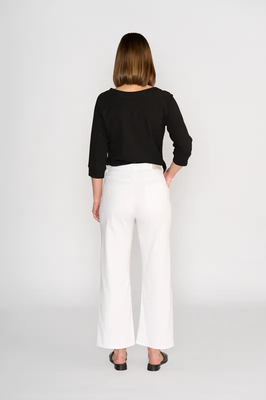 Model wearing White Denim Marlow Jean By Knewe Available at Beetees Nelson