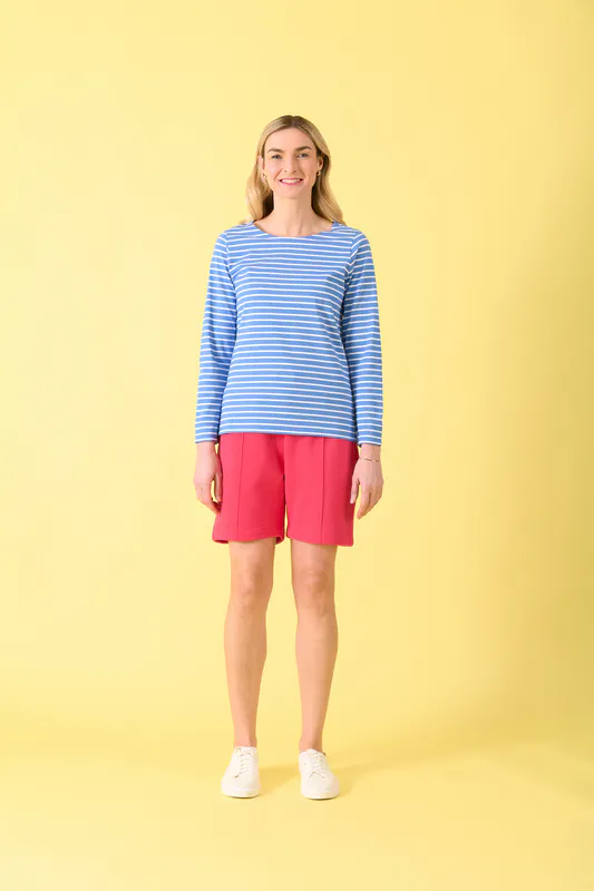 Model wearing Bluebelle/White Stripe Lyttelton Top By Charlie Jane Available at Beetees Nelson