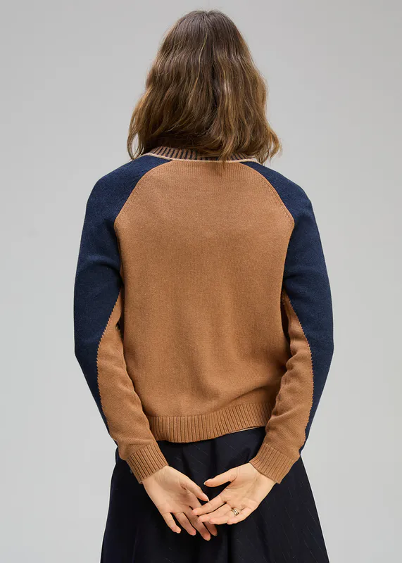 Model wearing Cinnamon Dual Sitch Cardi By Zaket & Plover Available at Beetees Nelson