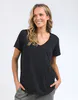 Model wearing Black Pima Vee Tee By Elm Available at Beetees Nelson