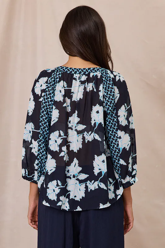 Model wearing Navy/White Flamenco Top By Design Nation Available at Beetees Nelson