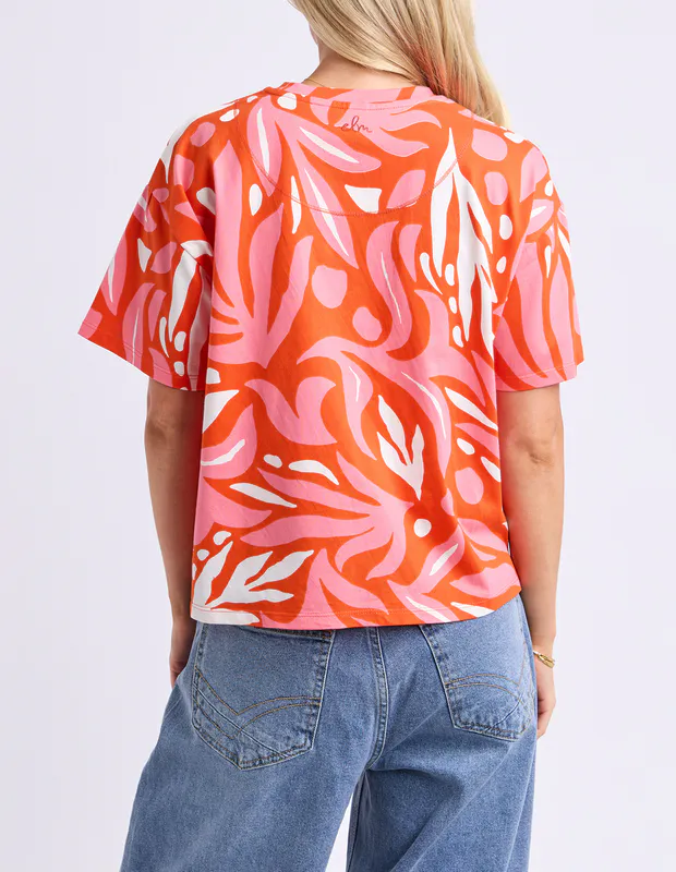 Model wearing Tangerine Oceana Tee By Elm Available at Beetees Nelson