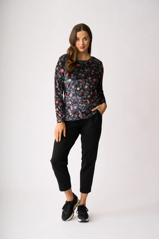 Model wearing Evening Courtyard Velveteen Top By Memo Available at Beetees Nelson