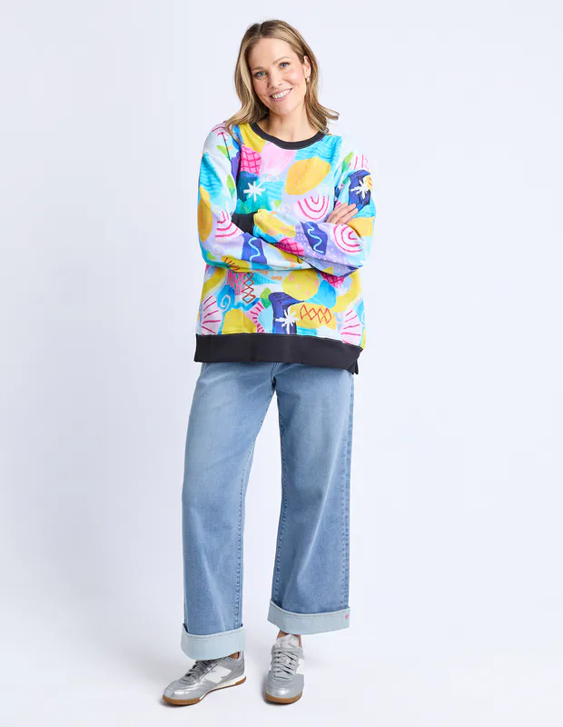 Model wearing Multi Party Pants Crew By Elm Available at Beetees Nelson
