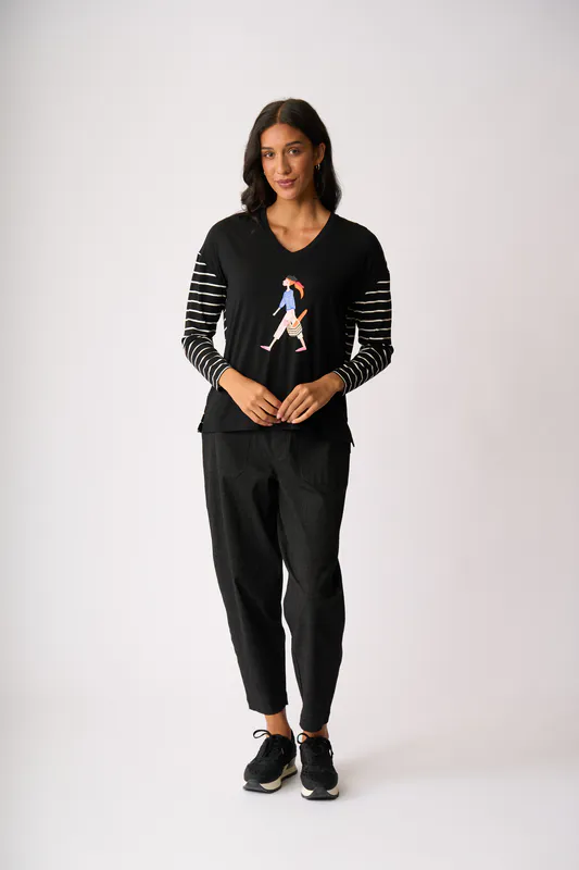 Model wearing French Stroll Combo Print Top By Foil Available at Beetees Nelson