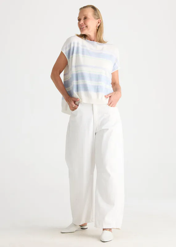 Model wearing White Zig Detail Top By Zaket & Plover Available at Beetees Nelson