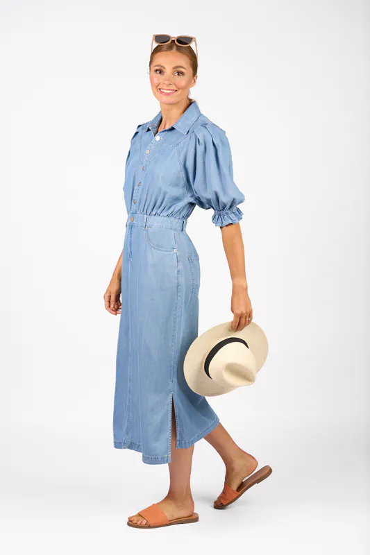 Model wearing Light Blue Dual Dress By Knewe Available at Beetees Nelson