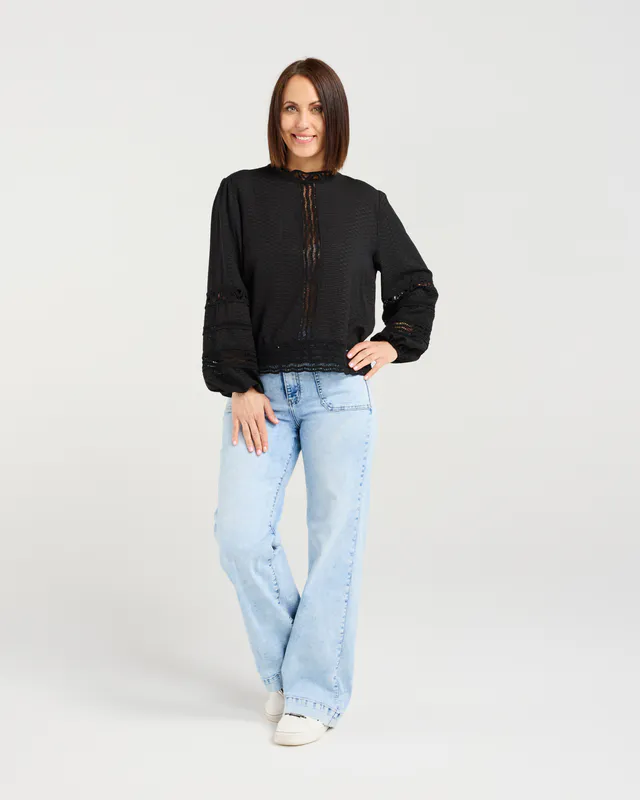 Model wearing Black Amira Top By Seduce Available at Beetees Nelson