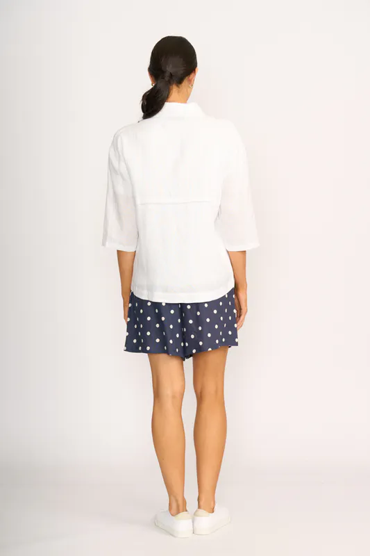 Model wearing White Relaxed Zip Up Jacket By Foil Available at Beetees Nelson