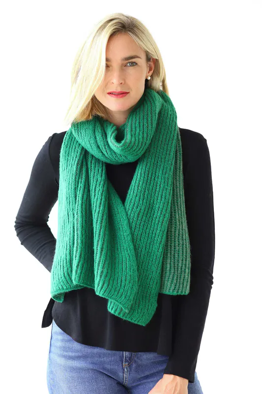 Model wearing Warm Soft Ribbed Scarf – Soft & Warm By Archer House Available at Beetees Nelson