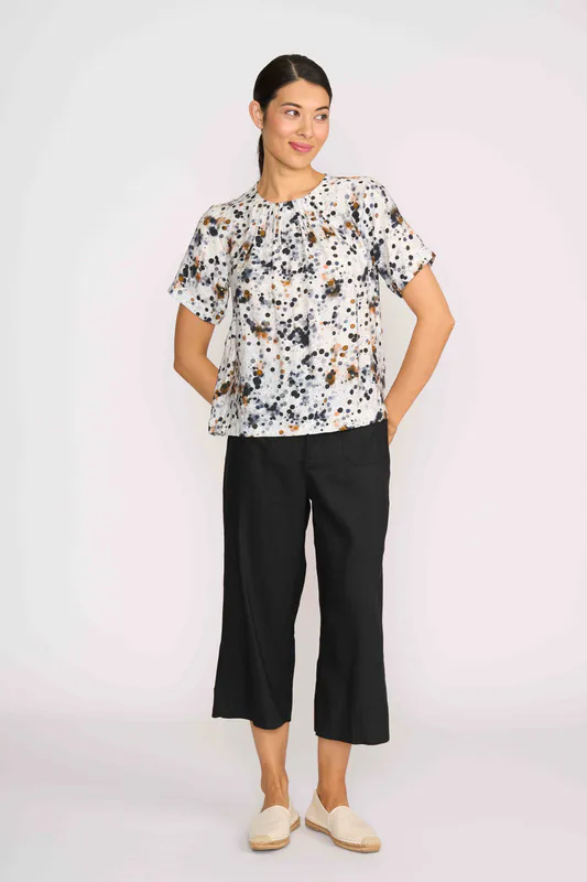 Model wearing Artful Pleat Neck Top By Foil Available at Beetees Nelson