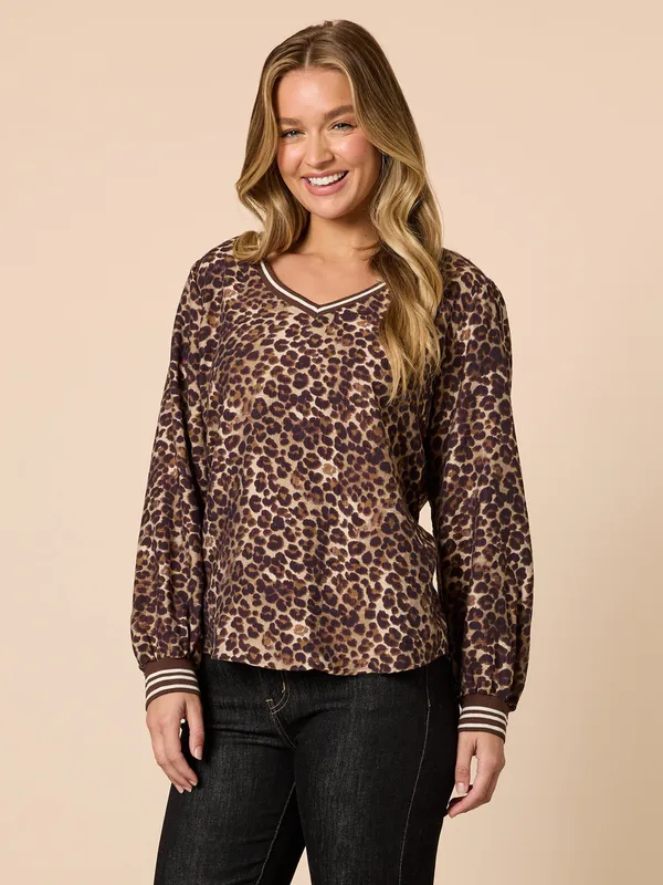 Model wearing Animal Print Leopard Top By Threadz Available at Beetees Nelson