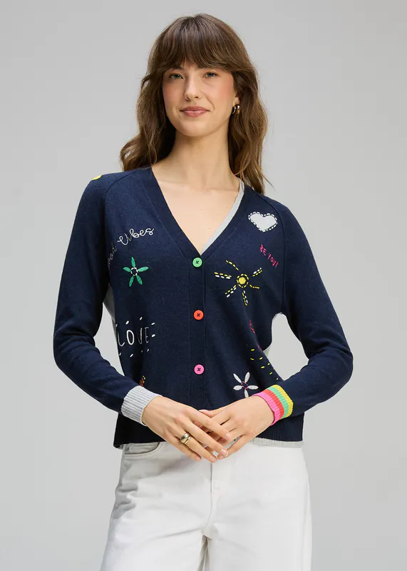 Model wearing DK Denim Good Energy Cardi By Zaket & Plover Available at Beetees Nelson