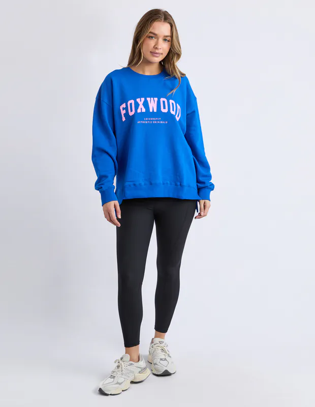 Model wearing Navy/Peach Interval Crew By Foxwood Available at Beetees Nelson