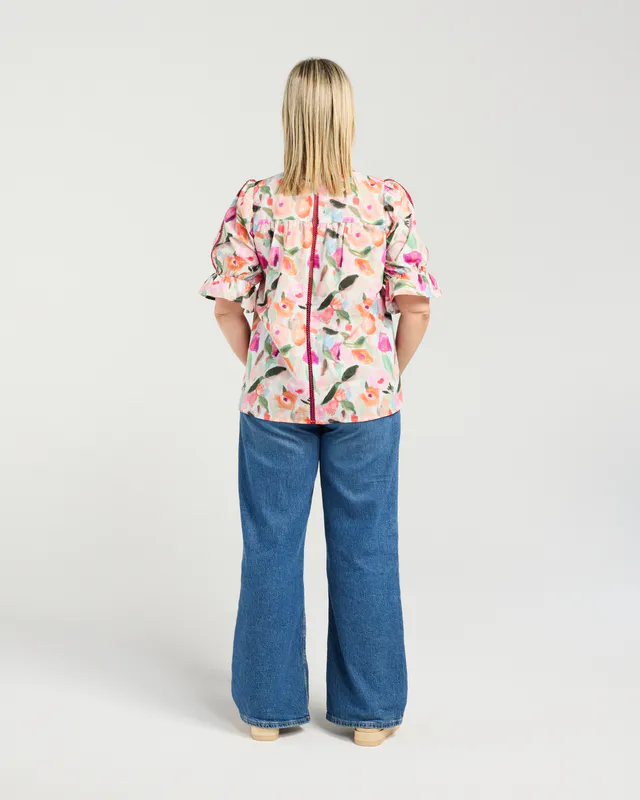 Model wearing Soft Bloom Sadie Top By Seduce Available at Beetees Nelson