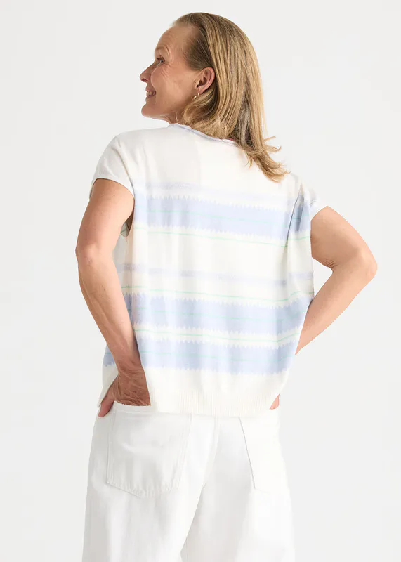 Model wearing White Zig Detail Top By Zaket & Plover Available at Beetees Nelson